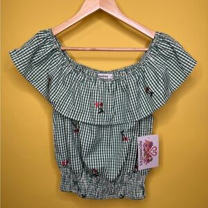 Roommates Cherry Green Gingham Top Size Small
